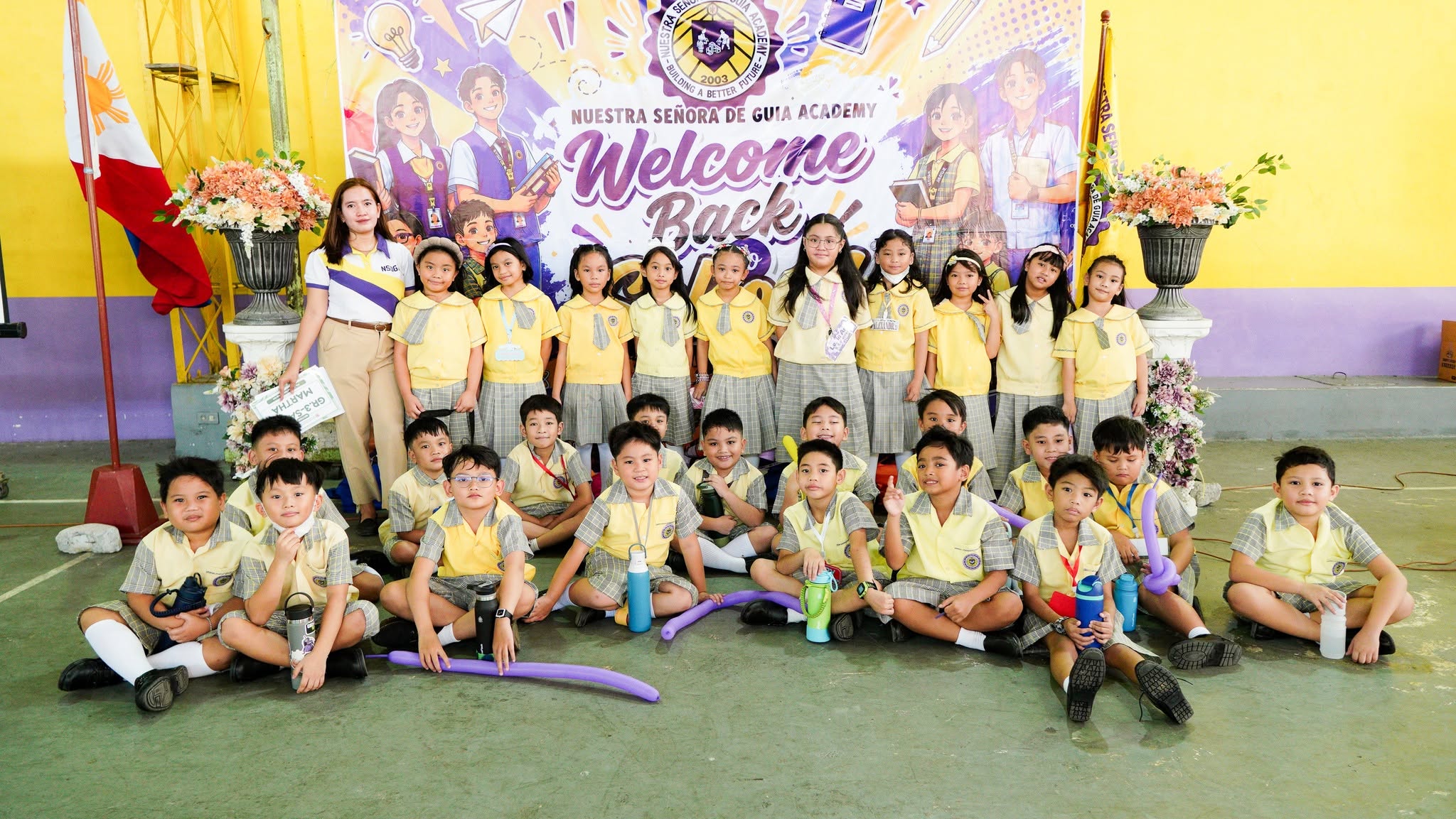 New NSDGA elementary students posing together during the welcome-back program
